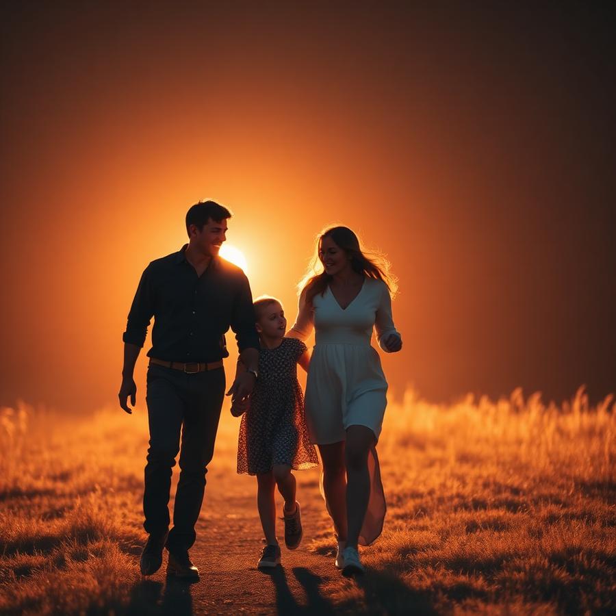 Família ao entardecer