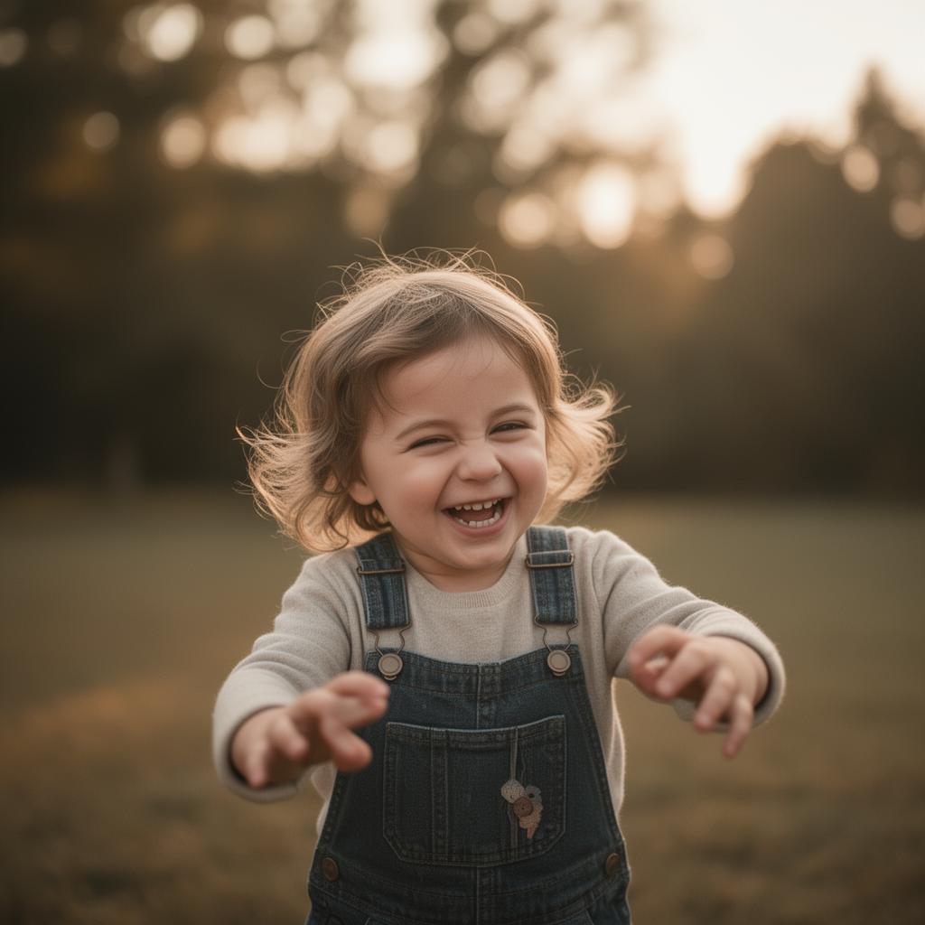 Criança brincando na luz dourada